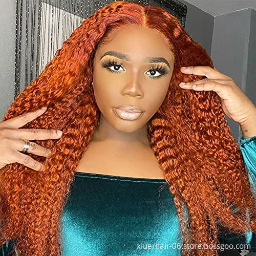 European Top 10A Virgin Human Hair Honey Blonde Body Wave No Glue Deep Wave Highlight Ginger Orange Lace Front Wig